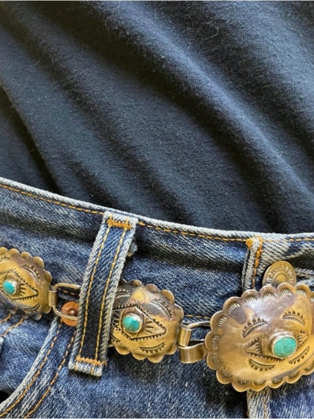 ‼️SOLD‼️Sterling Silver Turquoise Concho Belt & Vintage Ralph Lauren Cardigan
